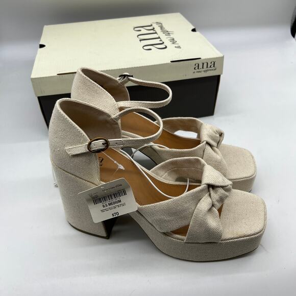 a.n.a Womens Holland Heeled Sandals Cream Natural Platform Size 9.5M - Picture 1 of 12